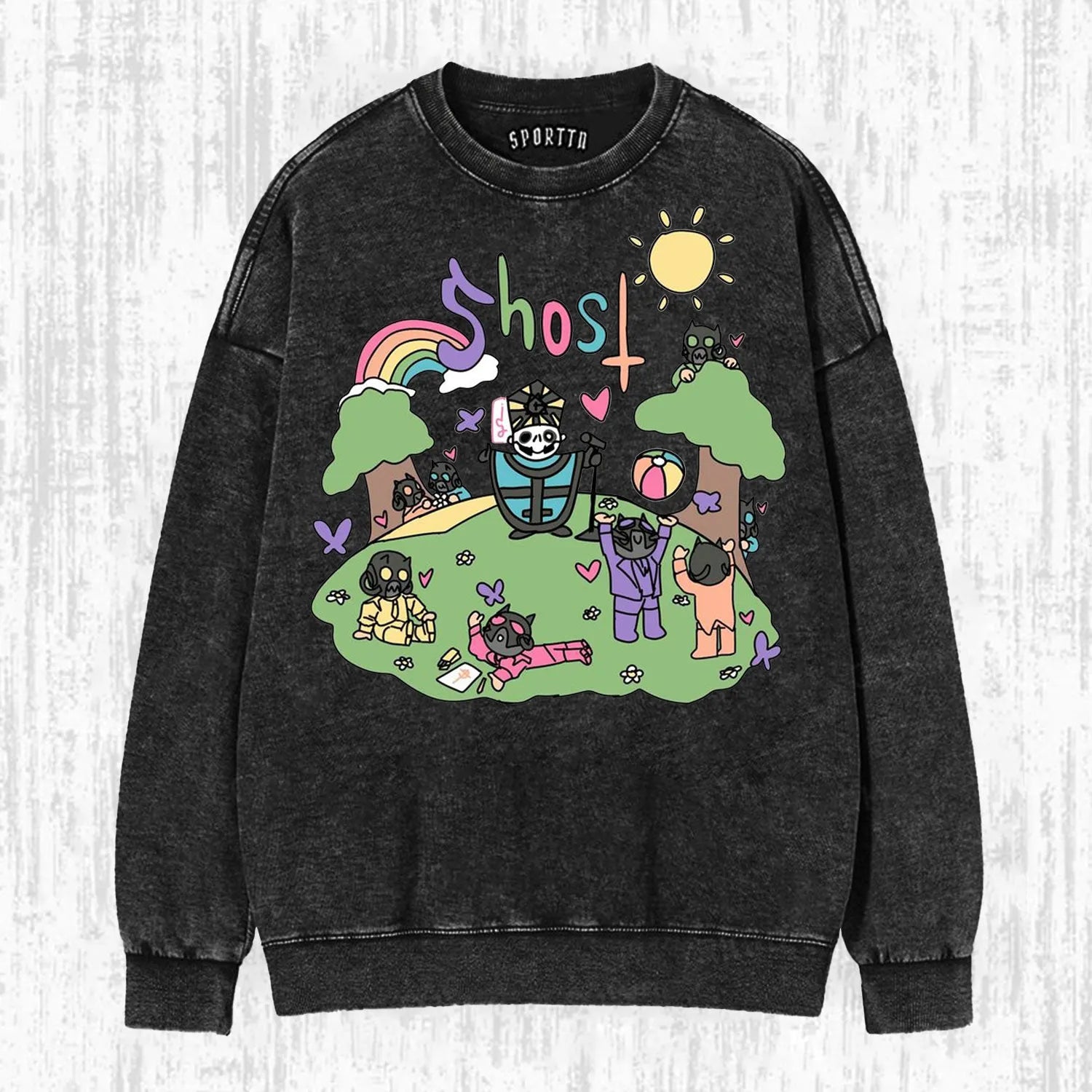 Funny Ghost Washed Graphic T-Shirt