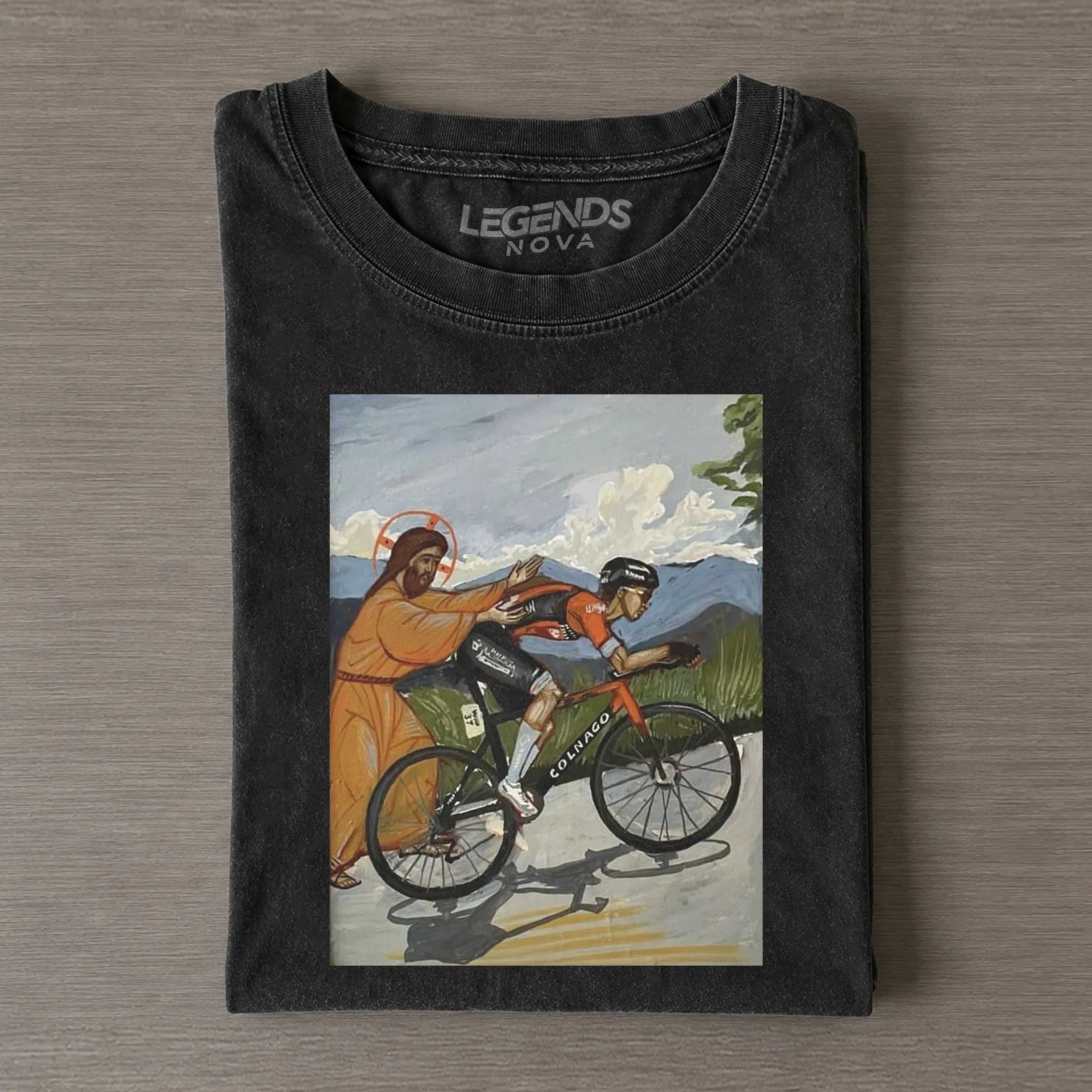Jesus Gives Tadej Pogačar A Push Vintage Cycling Art Funny Tee