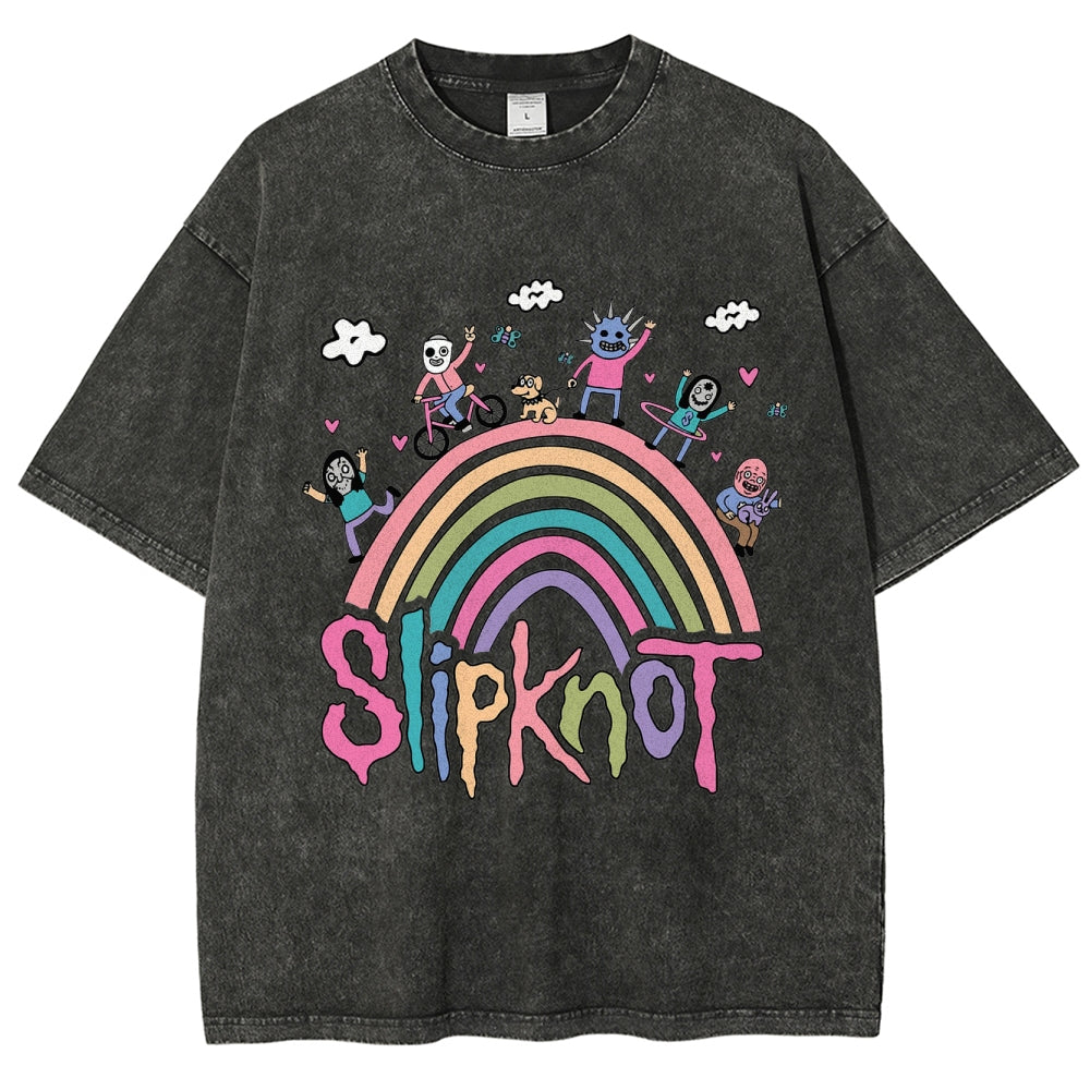 Funny Slipknot Rainbow Washed Graphic T-Shirt