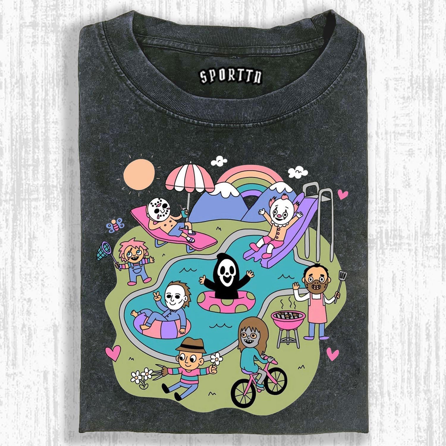 HORROR MOVIE CHARACTERS SUMMER POOL PARTY TEE