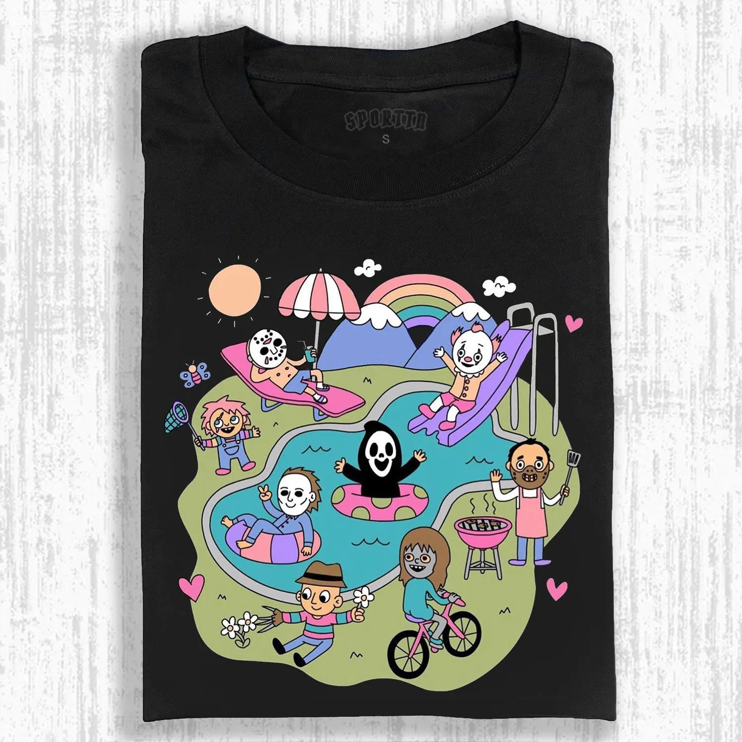 HORROR MOVIE CHARACTERS SUMMER POOL PARTY TEE