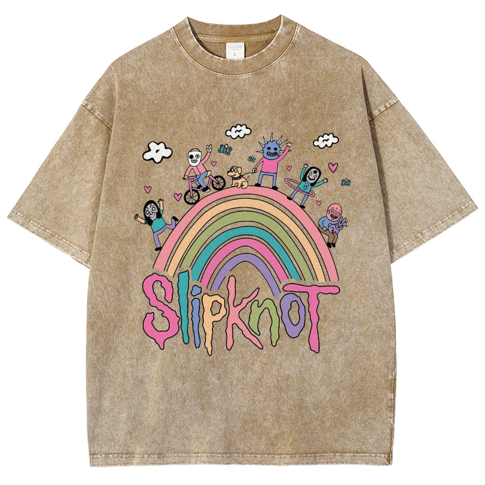 Funny Slipknot Rainbow Washed Graphic T-Shirt