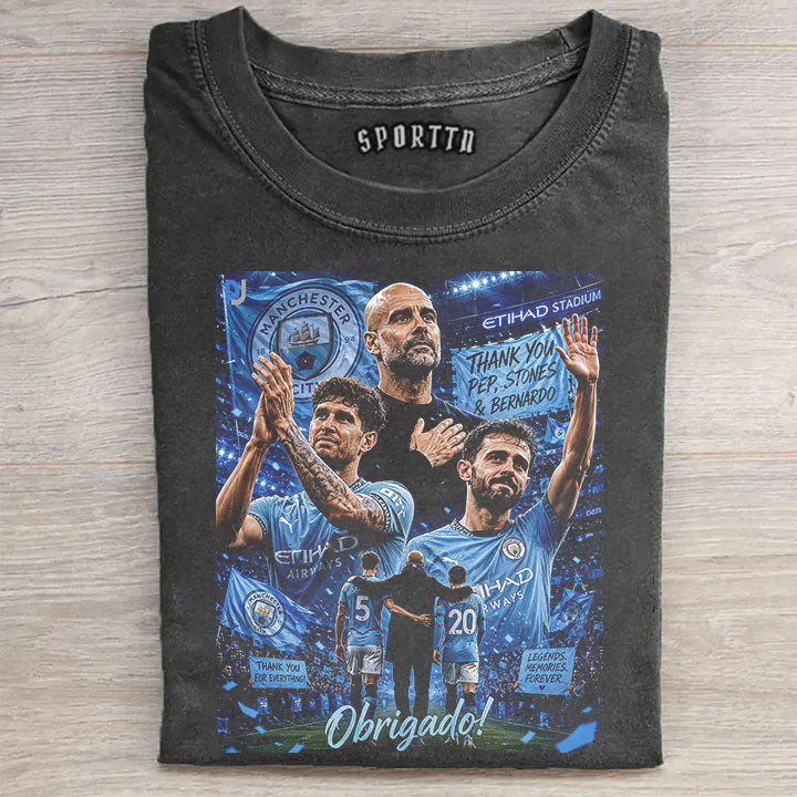 Man City Legends Farewell: Pep, Stones & Bernardo Tee