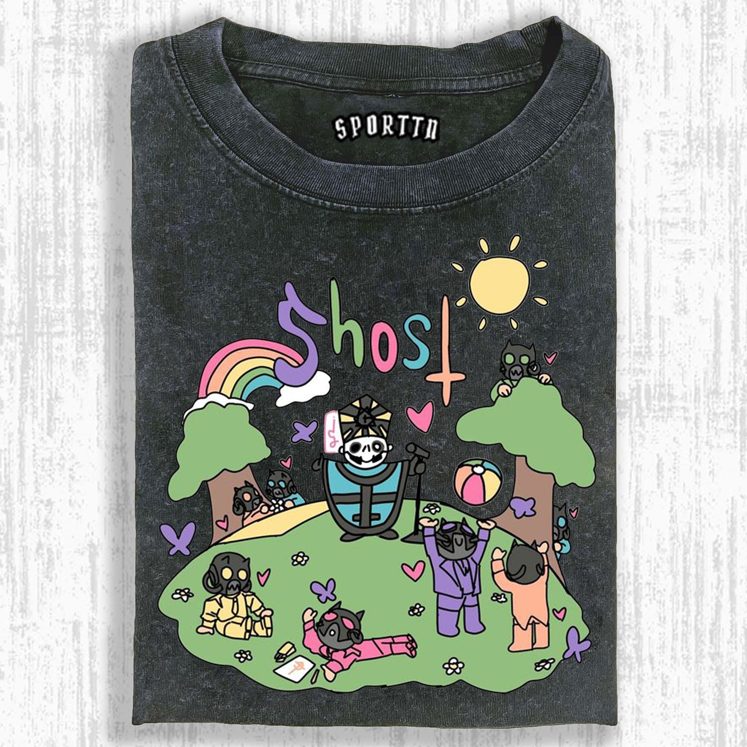 Funny Ghost Washed Graphic T-Shirt