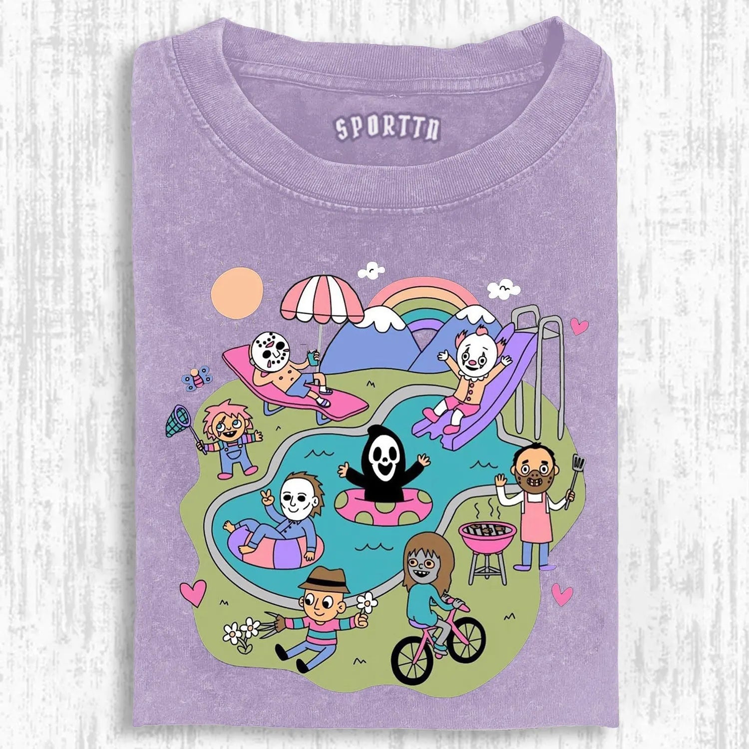 HORROR MOVIE CHARACTERS SUMMER POOL PARTY TEE