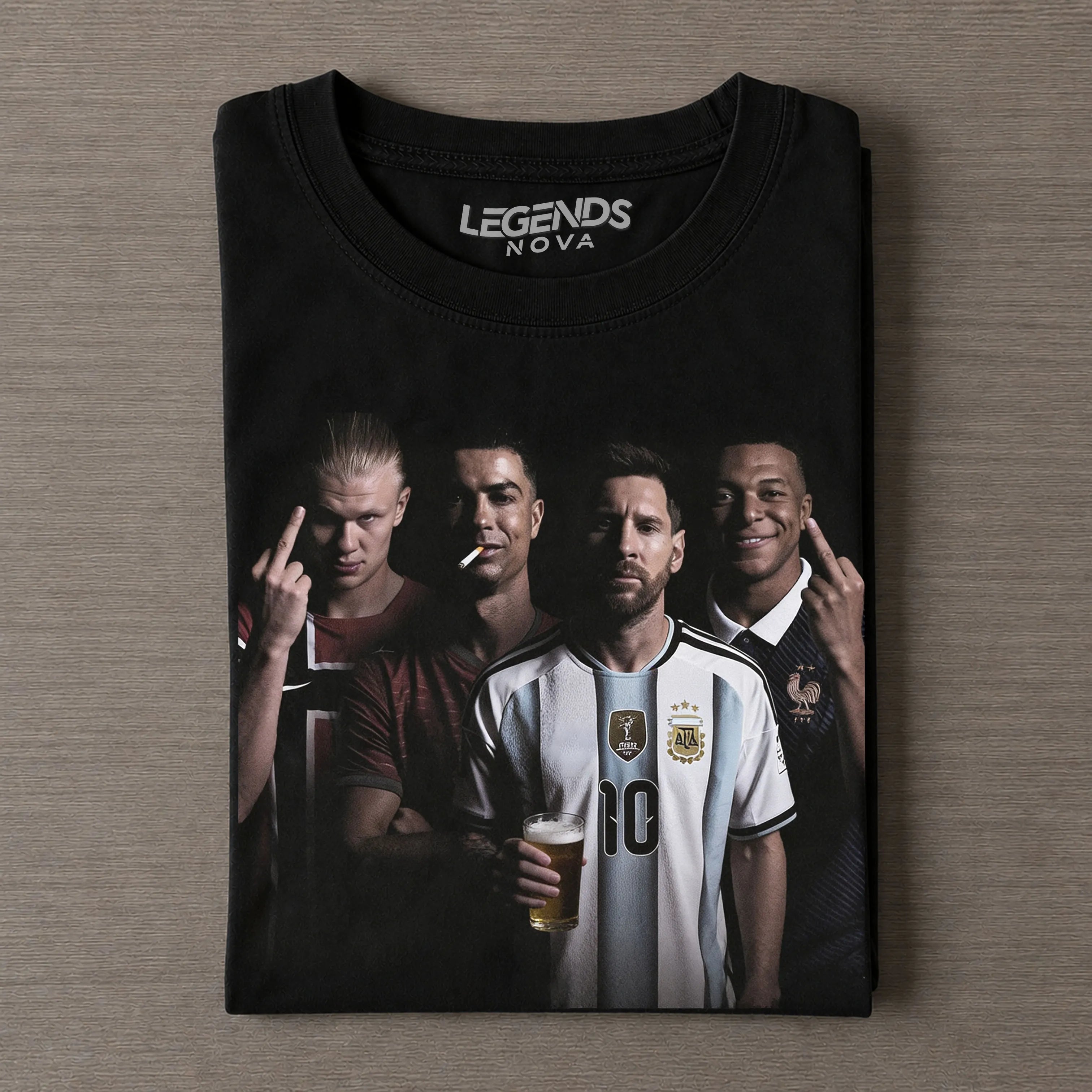 Haaland Ronaldo Messi Mbappe Dark Street Style Collage Tee