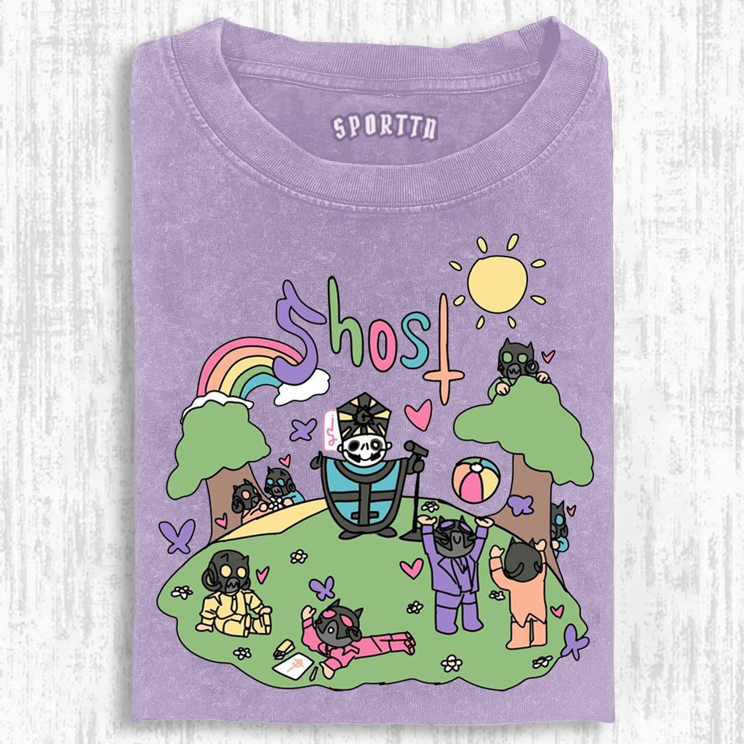 Funny Ghost Washed Graphic T-Shirt