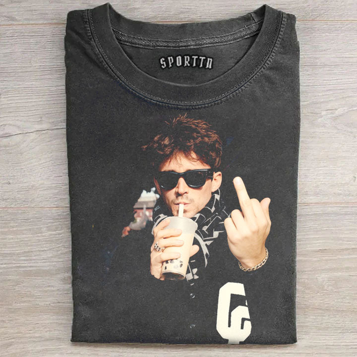 Funny Charles Leclerc F1 Shanghai Drinking Iced Coffee T-shirt