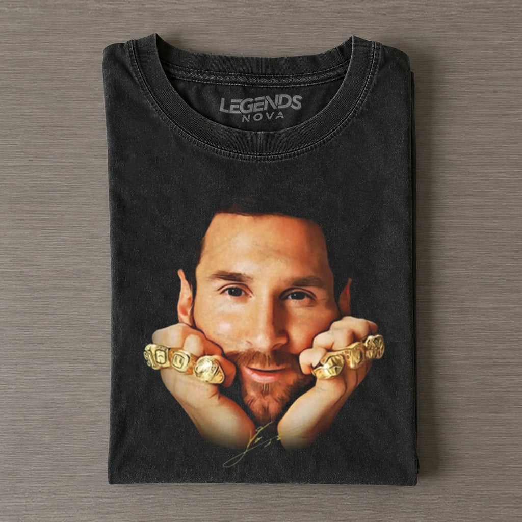 Lionel Messi 8 Ballon d’Or Gold Rings GOAT T-Shirt