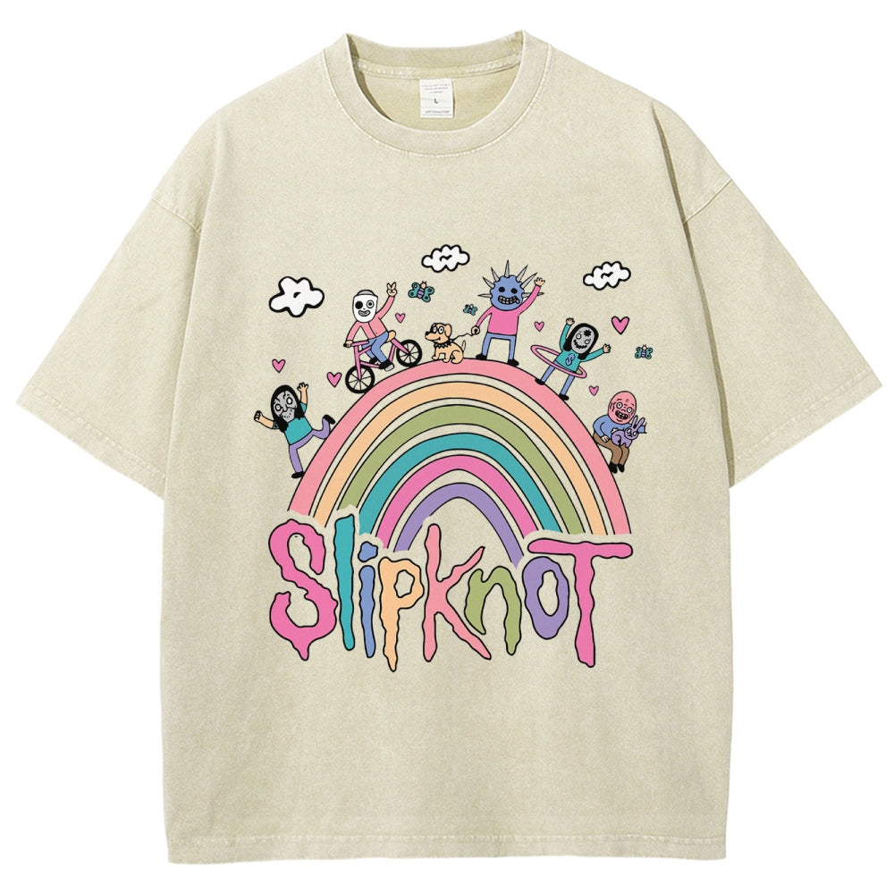 Funny Slipknot Rainbow Washed Graphic T-Shirt