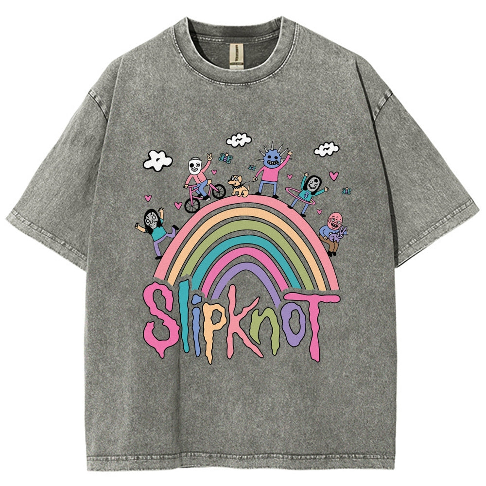 Funny Slipknot Rainbow Washed Graphic T-Shirt