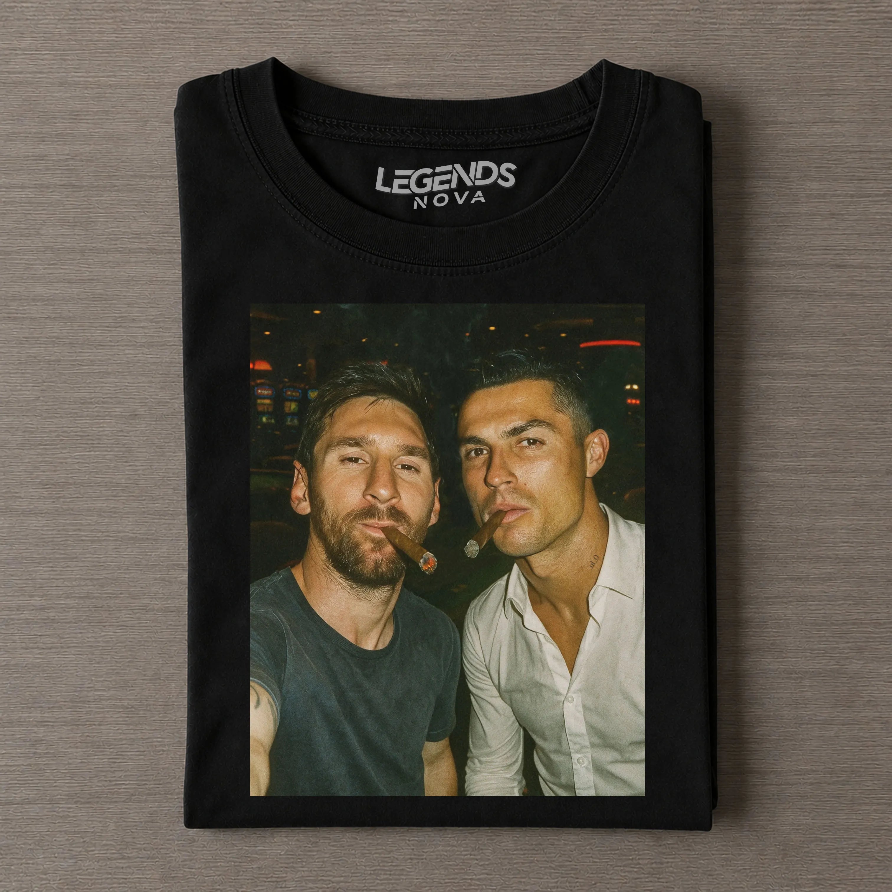 Vintage Messi & Ronaldo Cigar Selfie Two GOATs T-Shirt