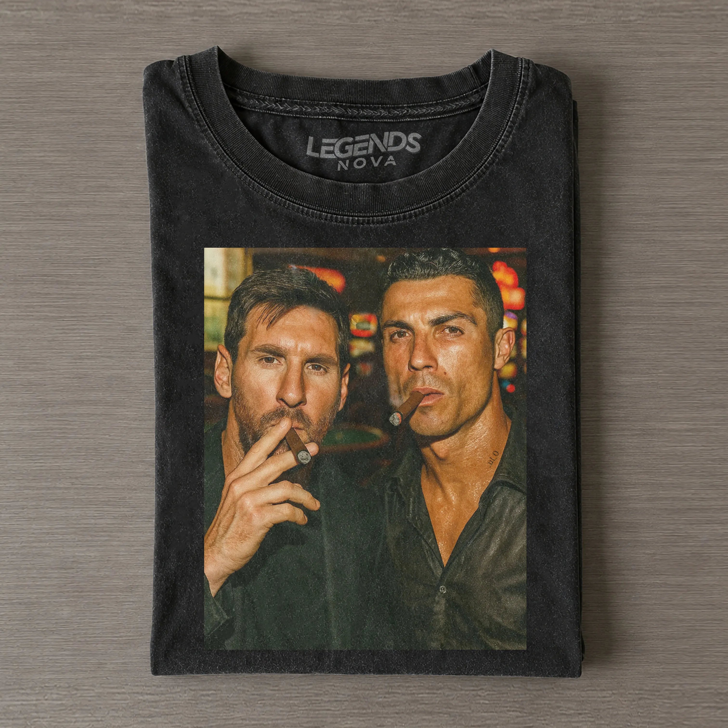 Vintage Messi & Ronaldo Cigar Selfie Two GOATs T-Shirt