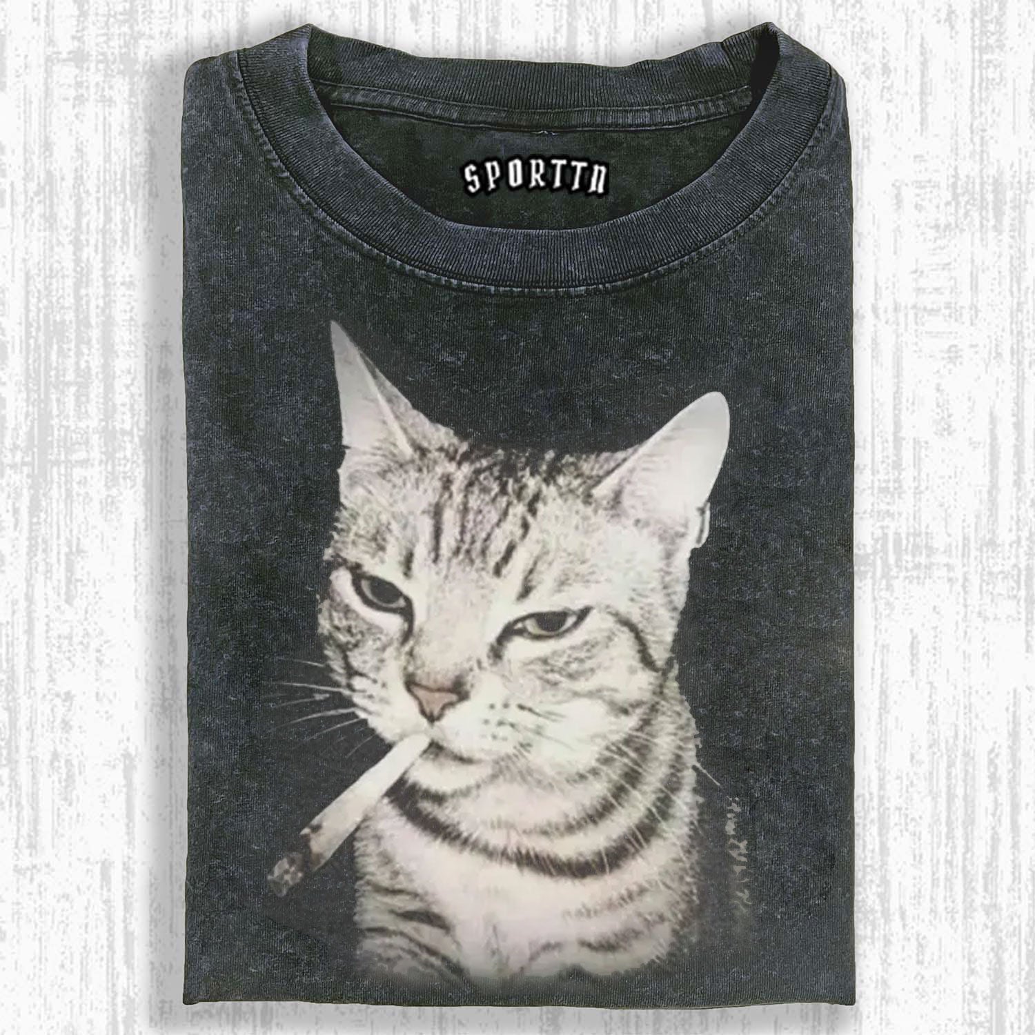 VINTAGE SMOKING CAT MEME T-SHIRT